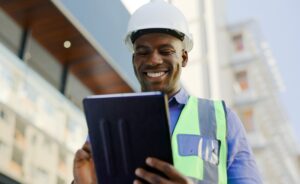 construction worker using tablet