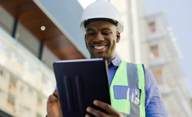 construction worker using tablet
